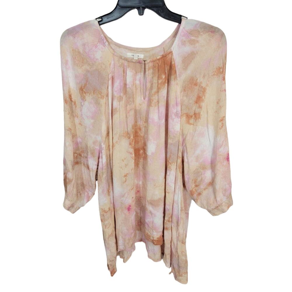 Maurices‎ Peach Pink Tie Dye BOHO Prairie 3/4 Sleeve Peasant Top Women's Size 2X